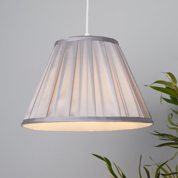 Raye Taper Pleat Silk Lamp Shade 30cm Silver Homebase