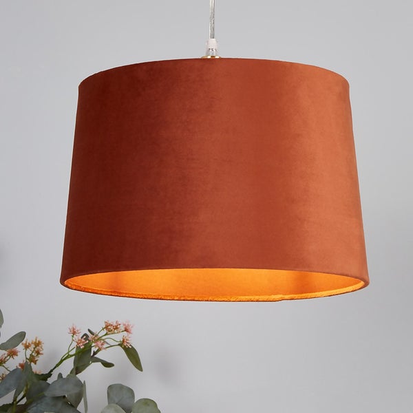 Velvet Drum Lamp Shade 30cm Burnt Orange Homebase