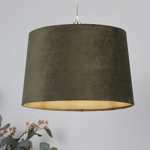 Velvet Drum Lamp Shade 30cm Olive Homebase