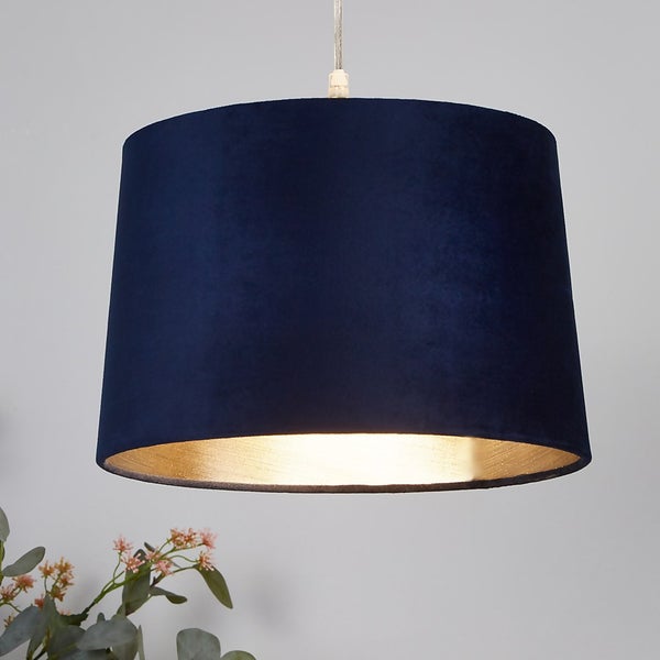 Velvet Drum Lamp Shade 30cm Navy Homebase