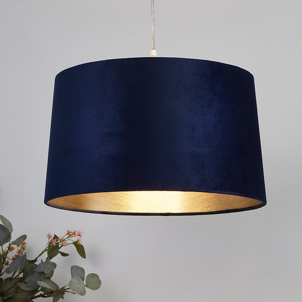 Velvet Drum Lamp Shade 40cm Navy Homebase