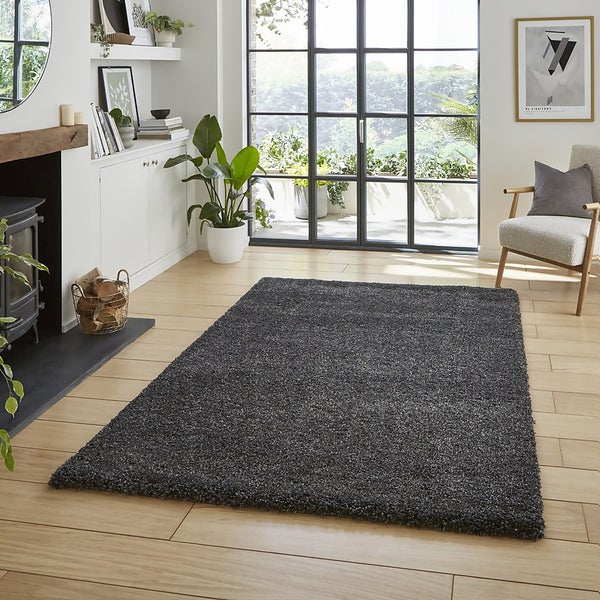 Ozzy Plain Shaggy Rug Charcoal 120x170cm Homebase