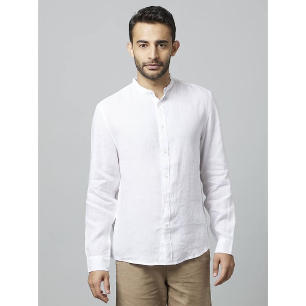 White Classic Mandarin Collar Linen Casual Shirt (DAMAOLIN) | Celio
