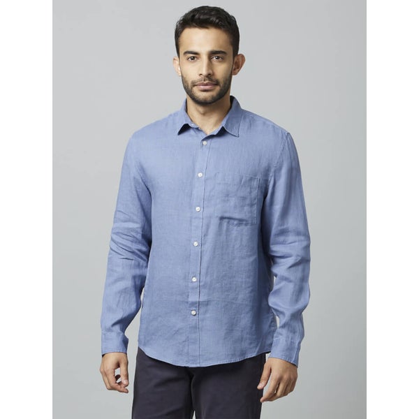 Blue Classic Spread Collar Linen Casual Shirt (DAFLIX) | Celio