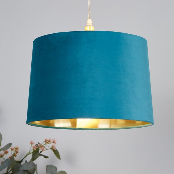 Velvet Drum Lamp Shade 30cm Teal Homebase