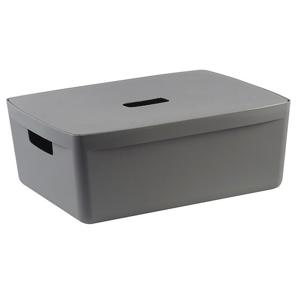 Inabox Home Storage Box & Lid 19L Grey Homebase