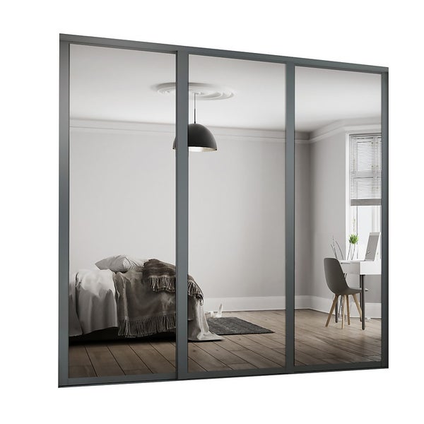 Shaker 3 Door Sliding Wardrobe Kit Mirror with Graphite Frame (W)2592 x