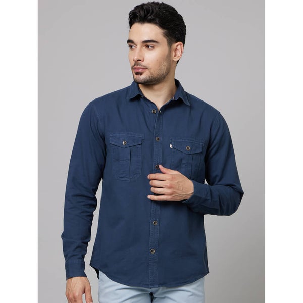 Dark Blue Spread Collar Classic Fit Opaque Casual Shirt (DAOVER) Celio