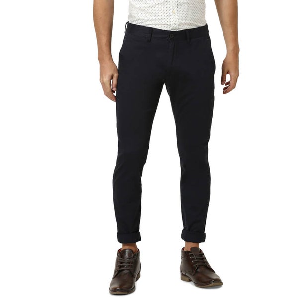 Navy Blue Slim Fit Solid Regular Linen Cotton Sustainable Trousers ...