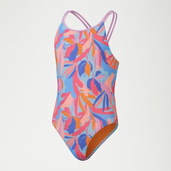 Girls Printed Twinstrap Swimsuit Pink/Blue Speedo
