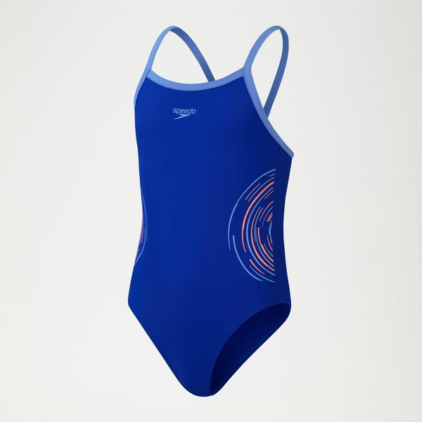 Girls Plastisol Placement Thinstrap Muscleback Swimsuit Blue Coral Speedo