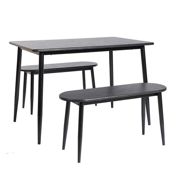 Illona Dining Table and 2 Benches Black Homebase