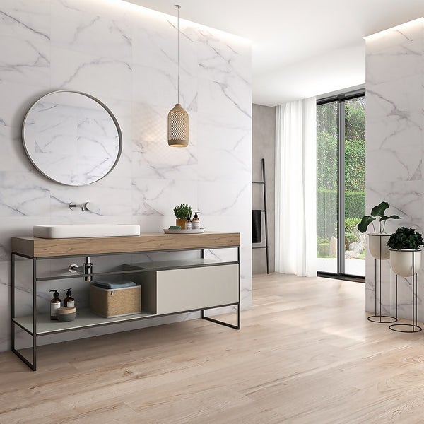 Calacatta Dover Porcelain White Marble Effect Matt Wall and Floor Tile