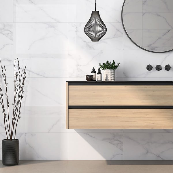 Calacatta Dover Porcelain White Marble Effect Glossy Wall and Floor