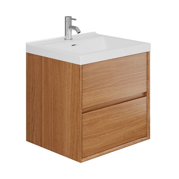 Madison 600mm Wall Hung 2 Drawer Vanity Unit and Basin Wood Effect Homebase