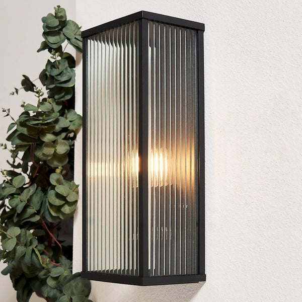 Ribbed Glass Outdoor Wall Box Lantern Homebase