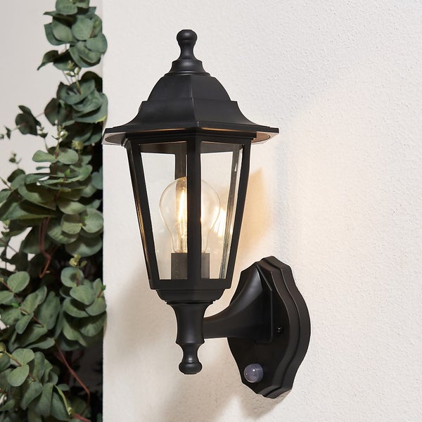 Rutland Outdoor Wall Lantern with PIR Motion Sensor Black Homebase