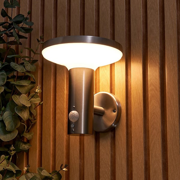 Ombersley LED Solar Wall Light with PIR Motion Sensor Stainless Steel