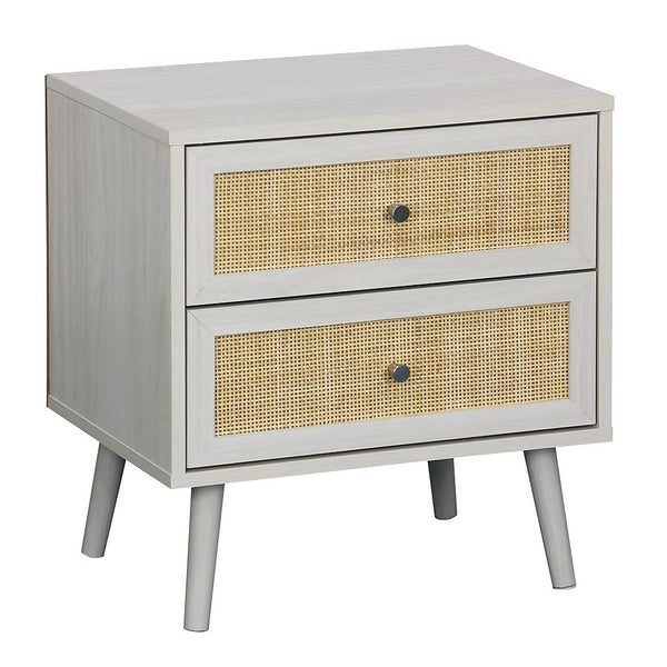 Kubu Rattan 2 Drawer Bedside Table Whitewash Homebase