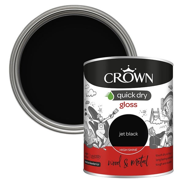 Crown Quick Dry Gloss Paint Jet Black 750ml Homebase