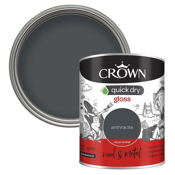 Crown Quick Dry Gloss Paint Anthracite 750ml Homebase