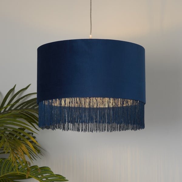 Velvet Fringe Easy Fit Lamp Shade Navy Homebase