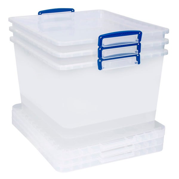 Really Useful Nestable Plastic Storage Box 33.5L Clear (Pack of 3