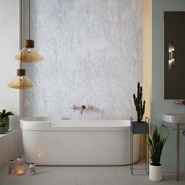 Panel Company Large Carrara Marble Gloss Shower Panel Homebase