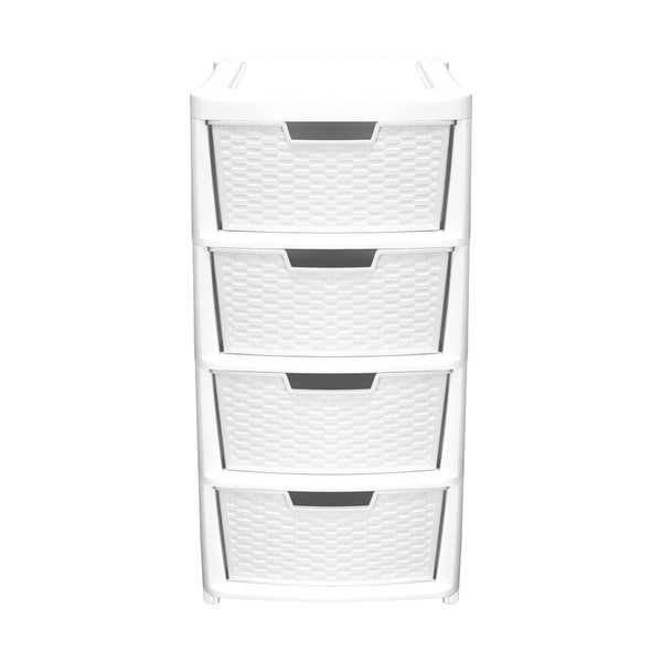 Large Rattan Effect 4 Drawer Storage Tower White Homebase