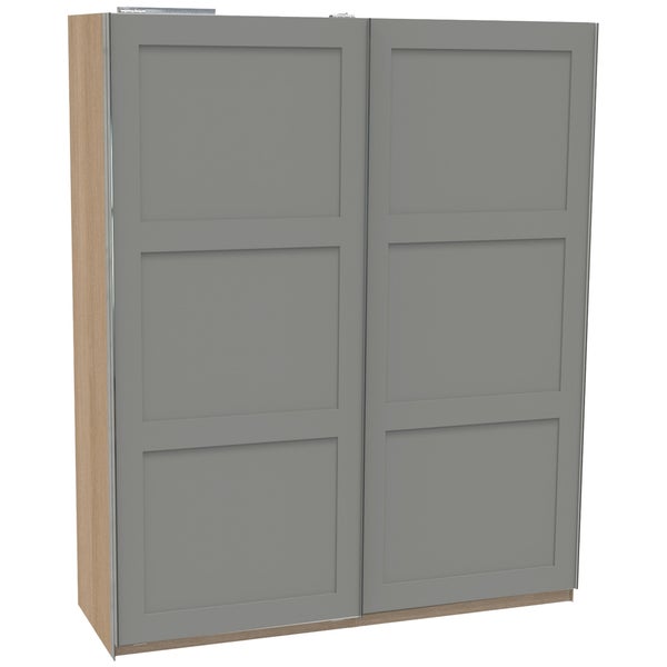 House Beautiful Realm Sliding Wardrobe, Oak Effect Carcass, Grey Shaker