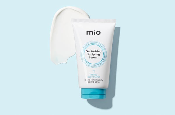 Mio Get Waisted Sculpting Serum displayed in packaging against light blue backdrop. Links to individual product page.