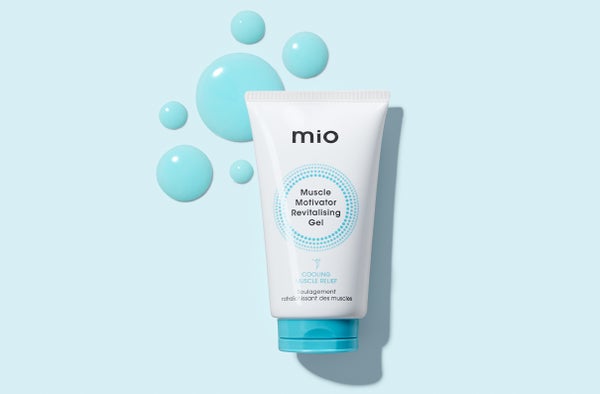 Mio Muscle Motivator Revitalizing Gel displayed in packaging against light blue backdrop. Links to individual product page.