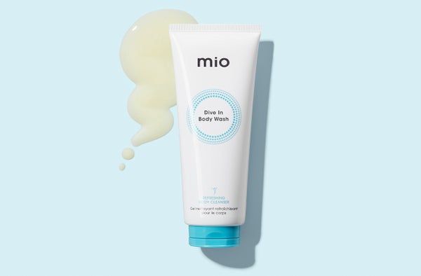 Mio Dive In Body Wash displayed in packaging against light blue backdrop. Links to individual product page.
