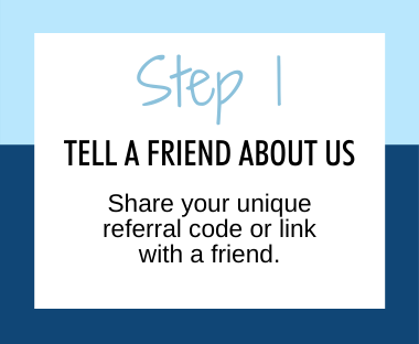 Step 1 tell a friend about us, share your unique referral code or link with a friend