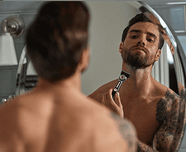 Close up of man shaving with Gillette Labs Heated Razor