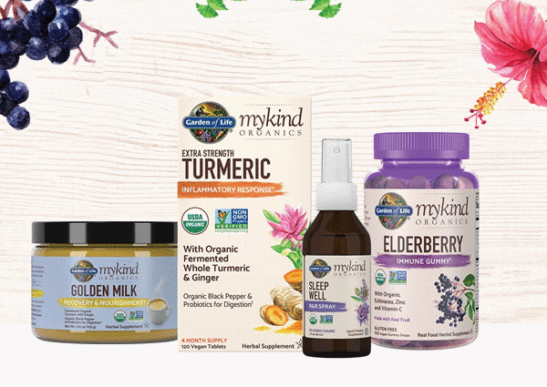 Mykind Organics Elderberry Immune Gummies, Sleep Well Spray, Turmeric Supplements and Golden Milk.