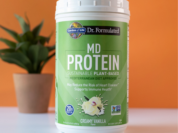 Dr Formulated MD Protein Sustainable Plant-Based pack standing on the table