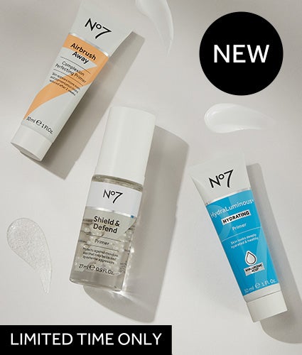 CREATE A FLAWLESS BASE Save 25% on No7 primers. Plus, get £2 credit when you buy our new range of primers. Offer ends 9 April!