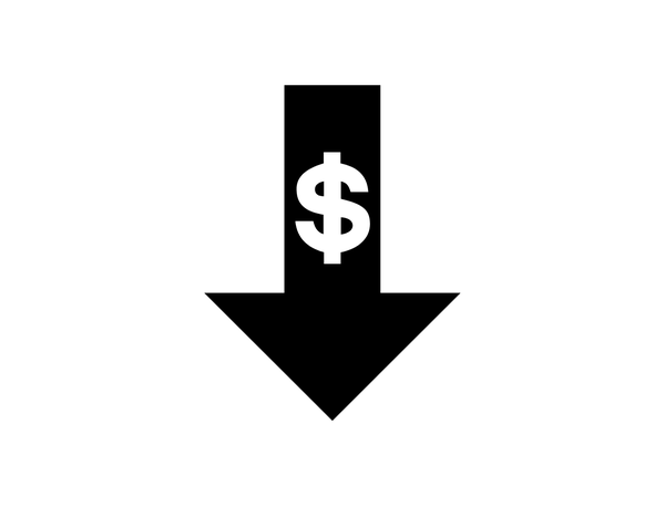 Downward pointing arrow with dollar sign