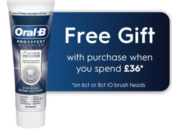 Free Paste with purchase when you spend £36 and add brush heads to your basket.