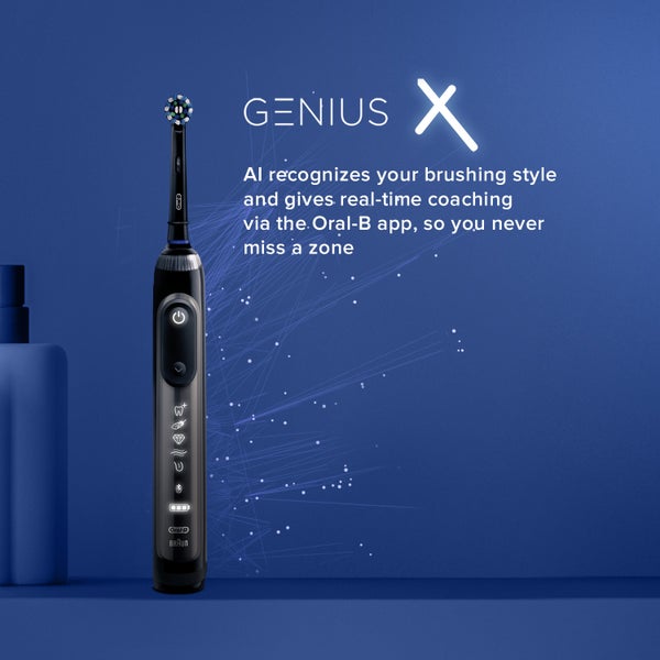 Genius X AI Recognises your brushing style and gives real-time coaching via the Oral-B app, so you never miss a zone.