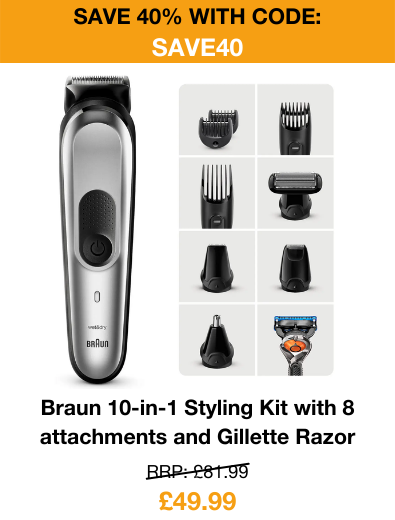 Braun 10 in 1 styling kit with 8 attachments and a gillette razor