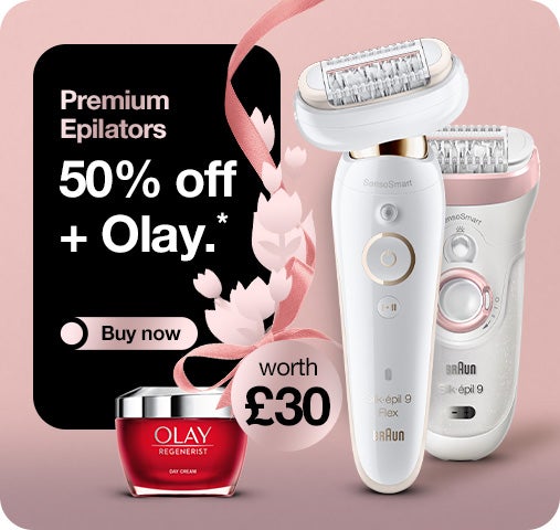premium epilators - 50% off + free gift* - buy now - Olay moisturiser worth £30 - Braun Silk-épil 9 Epilator, Braun Silk-épil 9 Flex
