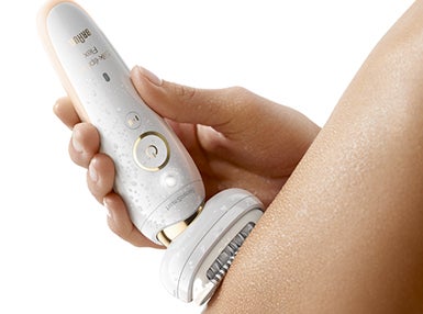 The best epilation I can get - Braun - clsoe up of silk-epil 9 flex being used to remove hair from leg