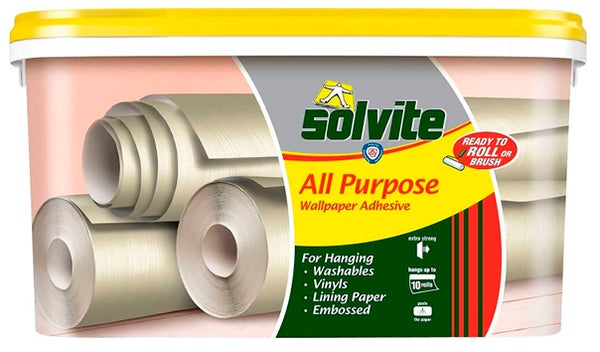 Solvite Paste the Wall Wallpaper Adhesive, Ready-Mixed, Pink, Dries Clear,  3-Roll Bucket