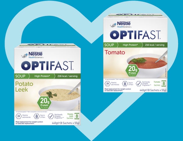OPTIFAST meal replacement soups with Potato Leek and Tomato flavours