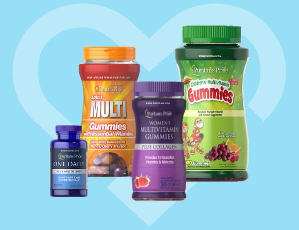 Puritan's Pride One Daily, adult multi gummies, women's multivitamin gummies and children's multivitamin gummies.