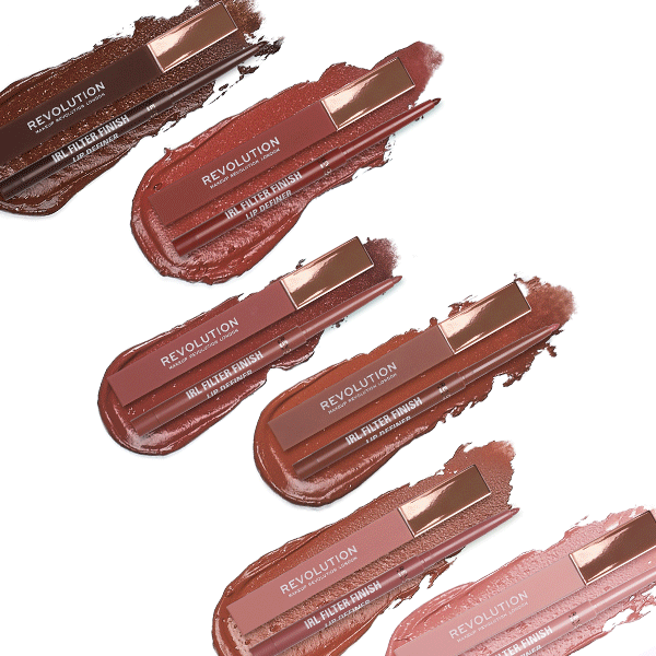 A picture of lips, an open lip gloss and a lip liner pencil next to a lip contour kit box.
