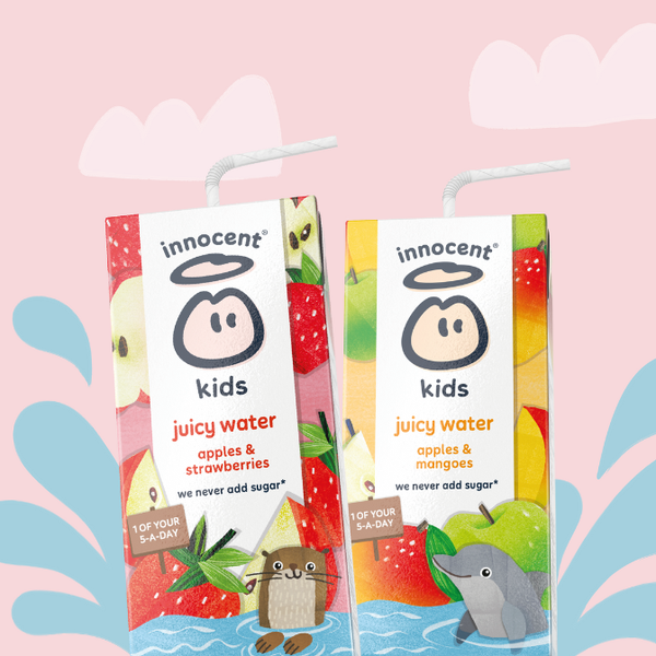 Two Innocent kids juicy waters with one apples & strawberries flavour and the other one being apples & mangoes flavour
