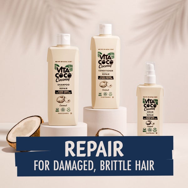 Breaking up is never easy (we know!). But breaking up with brittle hair is super easy thanks to our new Repair range! Powered by coconuts, it works to rebuild and repair damaged hair, leaving it silky soft with a delicious coconutty scent.